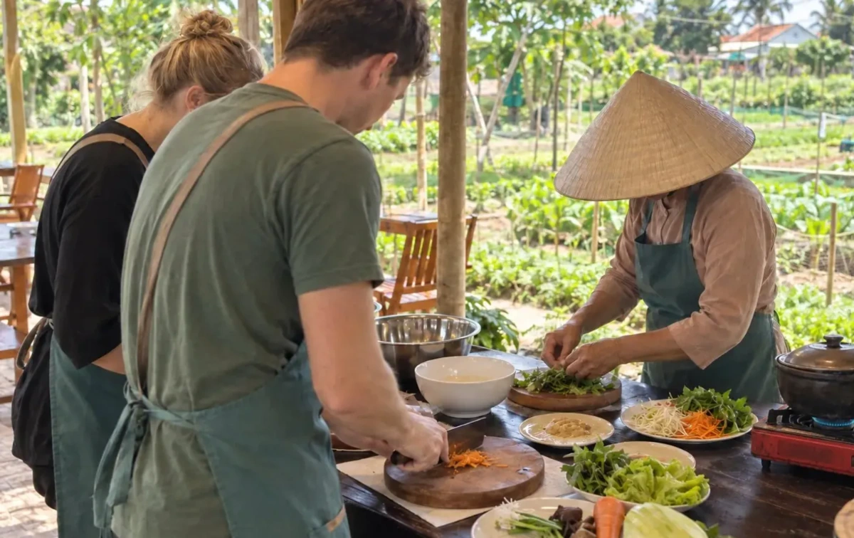 Atelier culinaire traditionnel en plein air lors d'un voyage privé au Vietnam